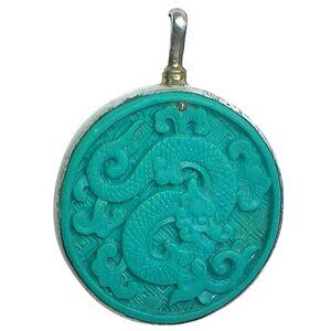 Coreen Cordova Que Milagro Carved Cinnabar Sterling Silver Dragon Pendant